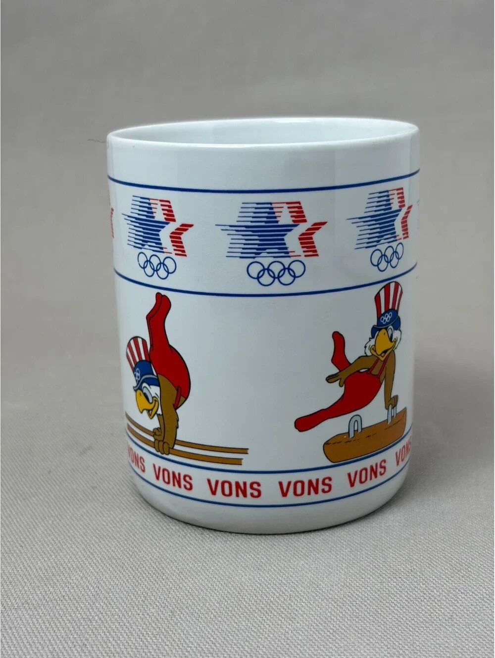 Vintage 1984 LA Olympics Sam the Eagle Gymnastics Mug Papel Vons Cup 10 oz